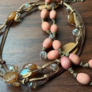 Vintage Chico's Wood and Glass Layering Necklace + Bonus